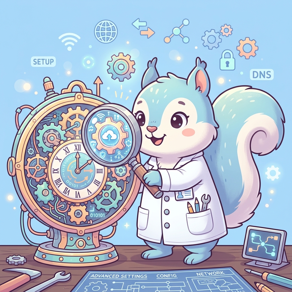 賢いリスさんがウラ側の設定を見ているイメージ