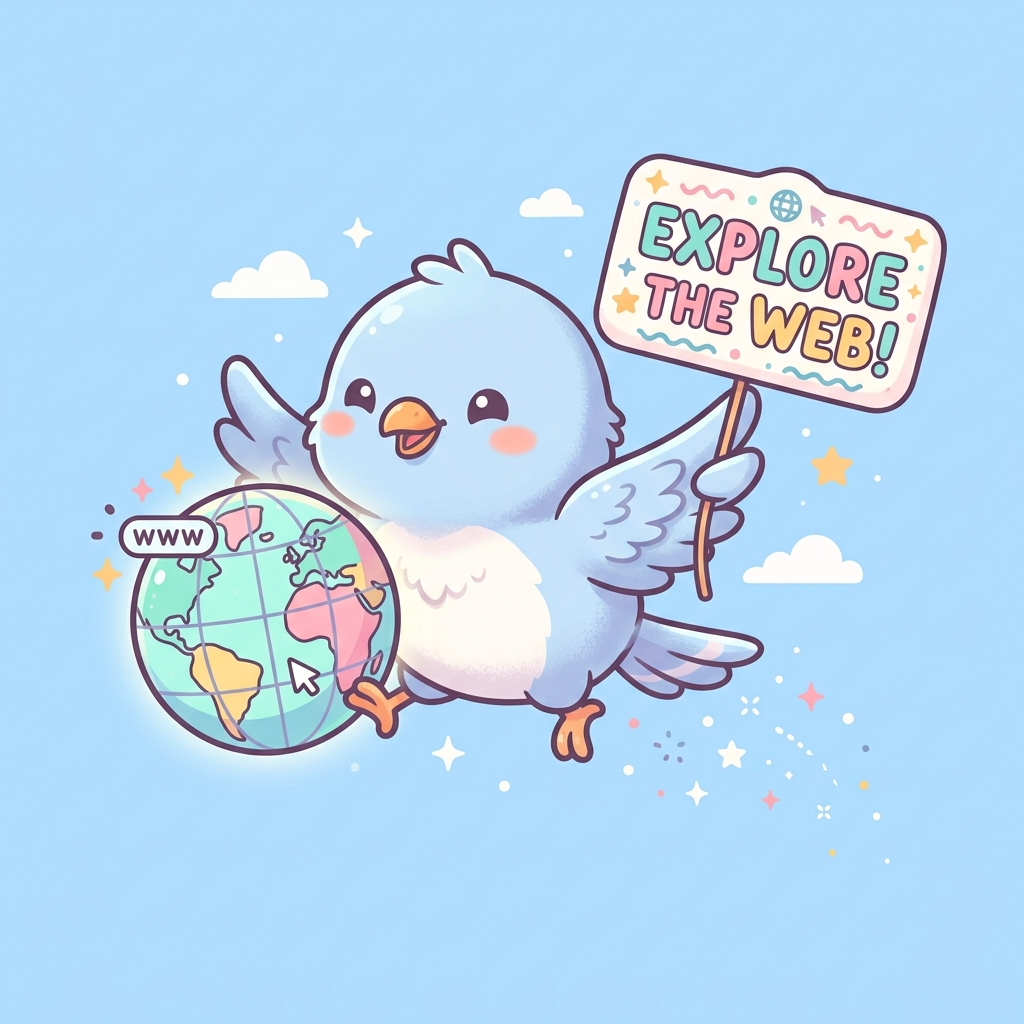 鳥さんがインターネットの住所を案内するイメージ