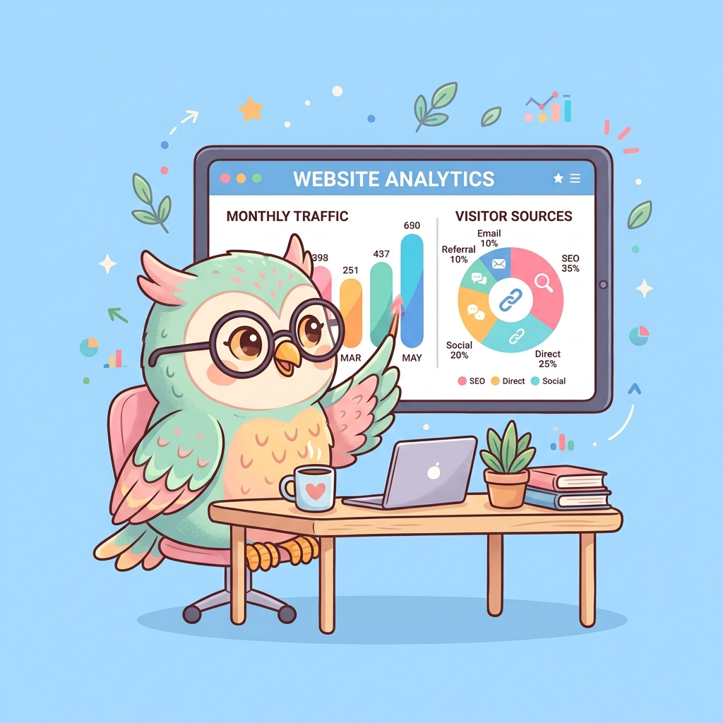 フクロウさんがグラフを見ているイメージ